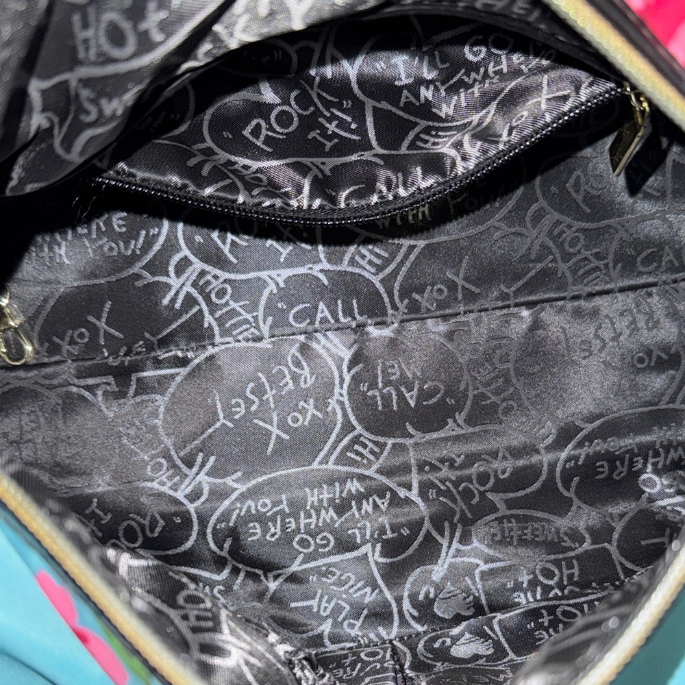 Betsey Johnson Turquoise Satchel with Pink Rose Print - Picture 4 of 7